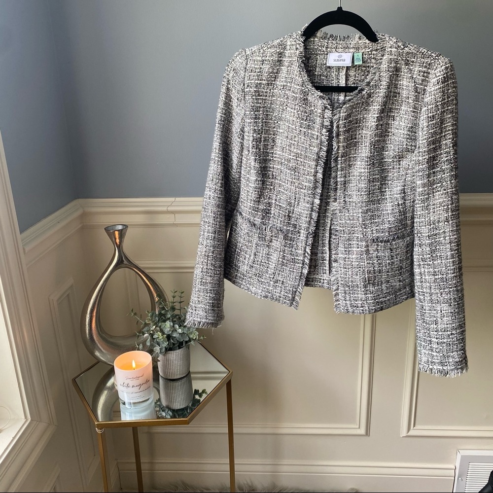 Susina Black and White Tweed Cropped Blazer Size Small